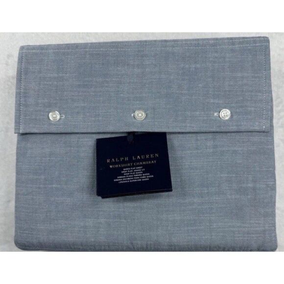 Ralph Lauren Home Queen Flat Sheet Workshirt Chambray Light Blue NEW MSRP $245 - Picture 5 of 5